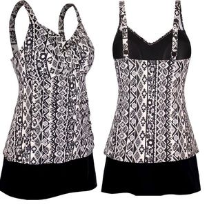 JINXUEER Women’s Tankini Swimwear Set Black/Gray 22W